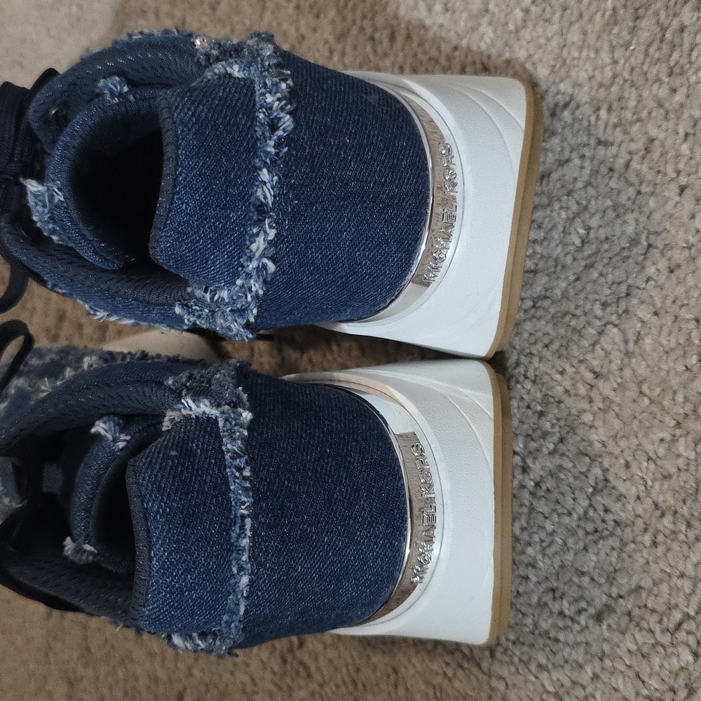 Michael Kors Ari Trainer Frayed Denim Sneakers - Picture 8 of 11